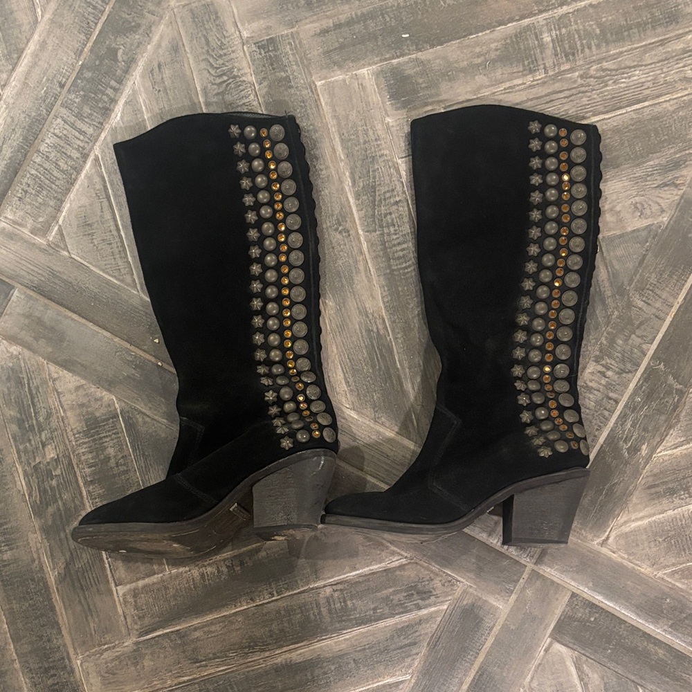 Sam Edelman Black Heeled Boots with Stud Accents